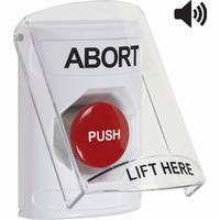 Safety Technology SS23A4AB-EN | White Indoor Only Flush or Surface with Horn Momentary Stopper Station with ABORT Label English