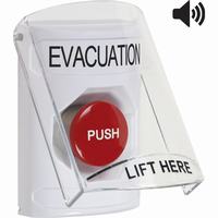 Safety Technology SS23A4EV-EN | White Indoor Only Flush or Surface with Horn Momentary Stopper Station with EVACUATION Label English