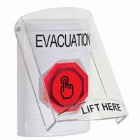 Safety Technology SS23A6EV-EN | White Indoor Only Flush or Surface with Horn Momentary (Illuminated) with Red Lens Stopper Station with EVACUATION Label English
