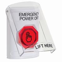 Safety Technology SS23A7PO-EN | White Indoor Only Flush or Surface with Horn Weather Resistant Momentary (Illuminated) with Red Lens Stopper Station with EMERGENCY POWER OFF Label English