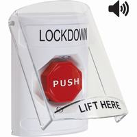 Safety Technology SS23A9LD-EN | White Indoor Only Flush or Surface with Horn Turn-to-Reset (Illuminated) Stopper Station with LOCKDOWN Label English
