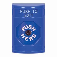 Safety Technology SS2400PX-EN | Blue No Cover Key-to-Reset Stopper Station with PUSH TO EXIT Label English