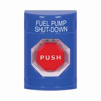 Safety Technology SS2402PS-EN | Blue No Cover Key-to-Reset (Illuminated) Stopper Station with FUEL PUMP SHUT DOWN Label English