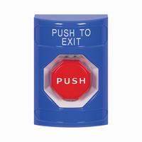 Safety Technology SS2405PX-EN | Blue No Cover Momentary (Illuminated) Stopper Station with PUSH TO EXIT Label English
