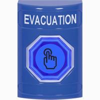 Safety Technology SS2406EV-EN | Blue No Cover Momentary (Illuminated) with Blue Lens Stopper Station with EVACUATION Label English