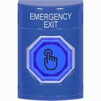 Safety Technology SS2406EX-EN | Blue No Cover Momentary (Illuminated) with Blue Lens Stopper Station with EMERGENCY EXIT Label English