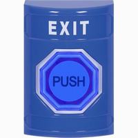 Safety Technology SS2406XT-EN | Blue No Cover Momentary (Illuminated) with Blue Lens Stopper Station with EXIT Label English
