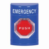 Safety Technology SS2408EM-EN | Blue No Cover Pneumatic (Illuminated) Stopper Station with EMERGENCY Label English