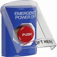 Safety Technology SS2421PO-EN | Blue Indoor Only Flush or Surface Turn-to-Reset Stopper Station with EMERGENCY POWER OFF Label English