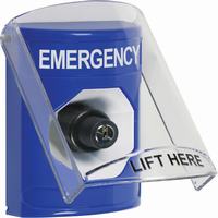 Safety Technology SS2423EM-EN | Blue Indoor Only Flush or Surface Key-to-Activate Stopper Station with EMERGENCY Label English