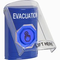 Safety Technology SS2426EV-EN | Blue Indoor Only Flush or Surface Momentary (Illuminated) with Blue Lens Stopper Station with EVACUATION Label English
