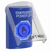 Safety Technology SS2427PO-EN | Blue Indoor Only Flush or Surface Weather Resistant Momentary (Illuminated) with Blue Lens Stopper Station with EMERGENCY POWER OFF Label English