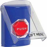 Safety Technology SS2428NT-EN | Blue Indoor Only Flush or Surface Pneumatic (Illuminated) Stopper Station with No Text Label English
