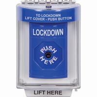 Safety Technology SS2430LD-EN | Blue Indoor/Outdoor Flush Key-to-Reset Stopper Station with LOCKDOWN Label English