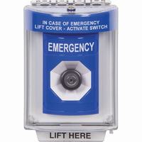 Safety Technology SS2433EM-EN | Blue Indoor/Outdoor Flush Key-to-Activate Stopper Station with EMERGENCY Label English