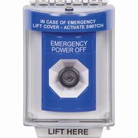 Safety Technology SS2433PO-EN | Blue Indoor/Outdoor Flush Key-to-Activate Stopper Station with EMERGENCY POWER OFF Label English