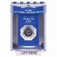 Safety Technology SS2473PX-EN | Blue Indoor/Outdoor Surface Key-to-Activate Stopper Station with PUSH TO EXIT Label English
