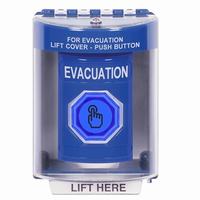 Safety Technology SS2476EV-EN | Blue Indoor/Outdoor Surface Momentary (Illuminated) with Blue Lens Stopper Station with EVACUATION Label English