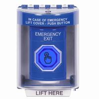 Safety Technology SS2476EX-EN | Blue Indoor/Outdoor Surface Momentary (Illuminated) with Blue Lens Stopper Station with EMERGENCY EXIT Label English