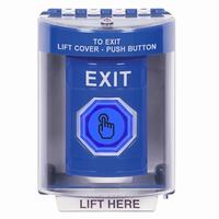 Safety Technology SS2476XT-EN | Blue Indoor/Outdoor Surface Momentary (Illuminated) with Blue Lens Stopper Station with EXIT Label English