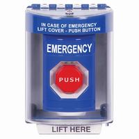 Safety Technology SS2478EM-EN | Blue Indoor/Outdoor Surface Pneumatic (Illuminated) Stopper Station with EMERGENCY Label English