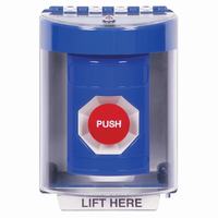 Safety Technology SS2484NT-EN | Blue Indoor/Outdoor Surface with Horn Momentary Stopper Station with No Text Label English