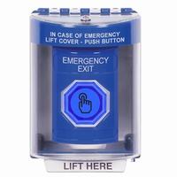 Safety Technology SS2486EX-EN | Blue Indoor/Outdoor Surface with Horn Momentary (Illuminated) with Blue Lens Stopper Station with EMERGENCY EXIT Label English