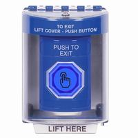 Safety Technology SS2486PX-EN | Blue Indoor/Outdoor Surface with Horn Momentary (Illuminated) with Blue Lens Stopper Station with PUSH TO EXIT Label English