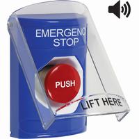 Safety Technology SS24A4ES-EN | Blue Indoor Only Flush or Surface with Horn Momentary Stopper Station with EMERGENCY STOP Label English