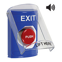 Safety Technology SS24A4XT-EN | Blue Indoor Only Flush or Surface with Horn Momentary Stopper Station with EXIT Label English