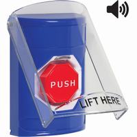Safety Technology SS24A5NT-EN | Blue Indoor Only Flush or Surface with Horn Momentary (Illuminated) Stopper Station with No Text Label English
