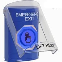 Safety Technology SS24A7EX-EN | Blue Indoor Only Flush or Surface with Horn Weather Resistant Momentary (Illuminated) with Blue Lens Stopper Station with EMERGENCY EXIT Label English