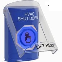 Safety Technology SS24A7HV-EN | Blue Indoor Only Flush or Surface with Horn Weather Resistant Momentary (Illuminated) with Blue Lens Stopper Station with HVAC SHUT DOWN Label English