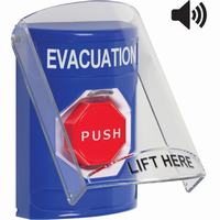 Safety Technology SS24A8EV-EN | Blue Indoor Only Flush or Surface with Horn Pneumatic (Illuminated) Stopper Station with EVACUATION Label English