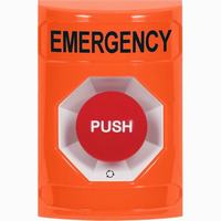 Safety Technology SS2501EM-EN | Orange No Cover Turn-to-Reset Stopper Station with EMERGENCY Label English