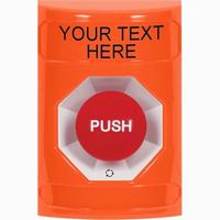 Safety Technology SS2501ZA-EN | Orange No Cover Turn-to-Reset Stopper Station with Non-Returnable Custom Text Label English