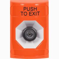 Safety Technology SS2503PX-EN | Orange No Cover Key-to-Activate Stopper Station with PUSH TO EXIT Label English