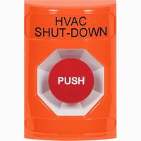 Safety Technology SS2504HV-EN | Orange No Cover Momentary Stopper Station with HVAC SHUT DOWN Label English