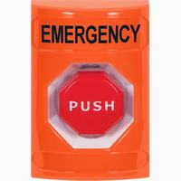 Safety Technology SS2505EM-EN | Orange No Cover Momentary (Illuminated) Stopper Station with EMERGENCY Label English