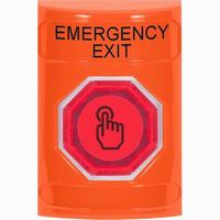 Safety Technology SS2506EX-EN | Orange No Cover Momentary (Illuminated) with Red Lens Stopper Station with EMERGENCY EXIT Label English
