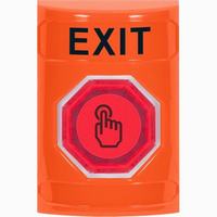Safety Technology SS2506XT-EN | Orange No Cover Momentary (Illuminated) with Red Lens Stopper Station with EXIT Label English