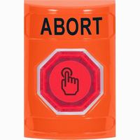 Safety Technology SS2507AB-EN | Orange No Cover Weather Resistant Momentary (Illuminated) with Red Lens Stopper Station with ABORT Label English