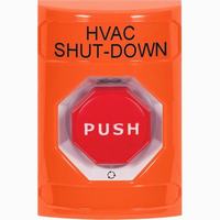 Safety Technology SS2509HV-EN | Orange No Cover Turn-to-Reset (Illuminated) Stopper Station with HVAC SHUT DOWN Label English