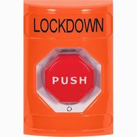Safety Technology SS2509LD-EN | Orange No Cover Turn-to-Reset (Illuminated) Stopper Station with LOCKDOWN Label English