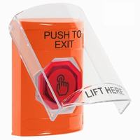Safety Technology SS25A6PX-EN | Orange Indoor Only Flush or Surface with Horn Momentary (Illuminated) with Red Lens Stopper Station with PUSH TO EXIT Label English