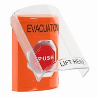 Safety Technology SS25A8EV-EN | Orange Indoor Only Flush or Surface with Horn Pneumatic (Illuminated) Stopper Station with EVACUATION Label English