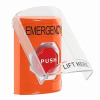 Safety Technology SS25A9EM-EN | Orange Indoor Only Flush or Surface with Horn Turn-to-Reset (Illuminated) Stopper Station with EMERGENCY Label English
