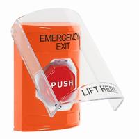 Safety Technology SS25A9EX-EN | Orange Indoor Only Flush or Surface with Horn Turn-to-Reset (Illuminated) Stopper Station with EMERGENCY EXIT Label English