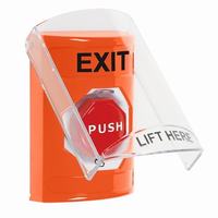 Safety Technology SS25A9XT-EN | Orange Indoor Only Flush or Surface with Horn Turn-to-Reset (Illuminated) Stopper Station with EXIT Label English