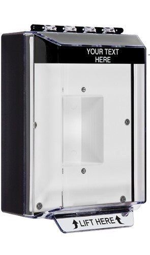 Safety Technology STI-14420C-K | Universal Stopper Low Profile Cover with Horn, Enclosed Back Box, Sealed Mount Plate, Custom Label